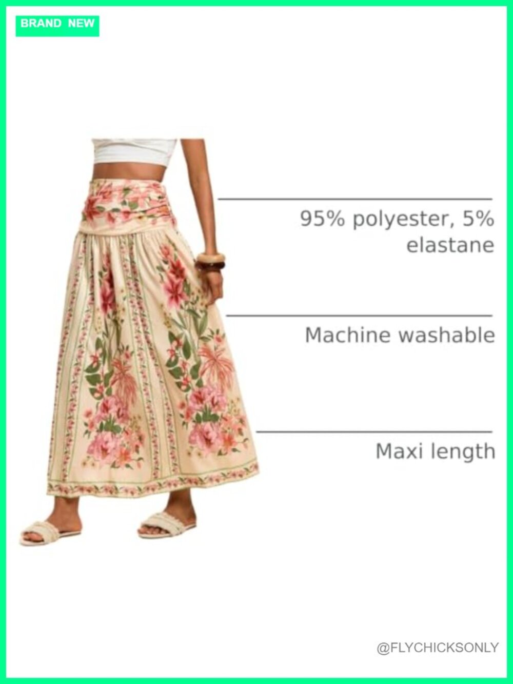 Boho Floral Print High Waisted A Line Maxi Skirt Shirred Flowy - Picture 3 of 6